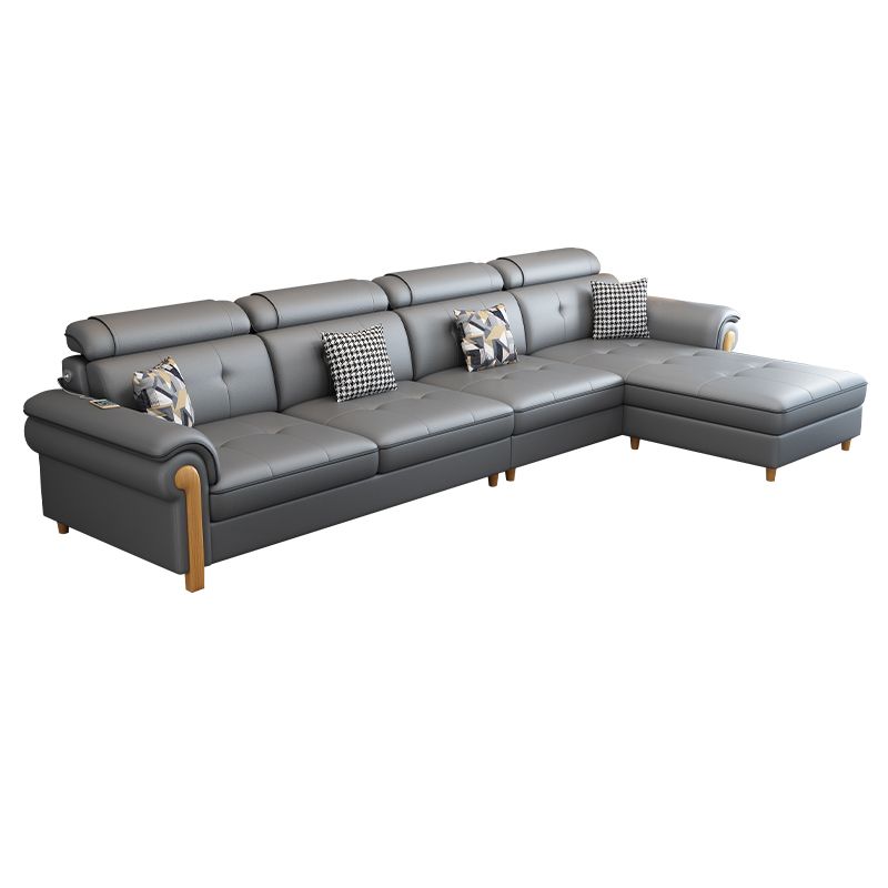 Round Arm 4-Seater Pillowed Back Cushions Sectional Sofa with Chaise Clearhalo 'furn' 'furn_sectionals' 'Furniture' 'furniture_sectionals' 'Living Room Furniture' 'Sectionals' 1200x1200_9eeaeeec-606d-405e-b4ae-87b110988c8b