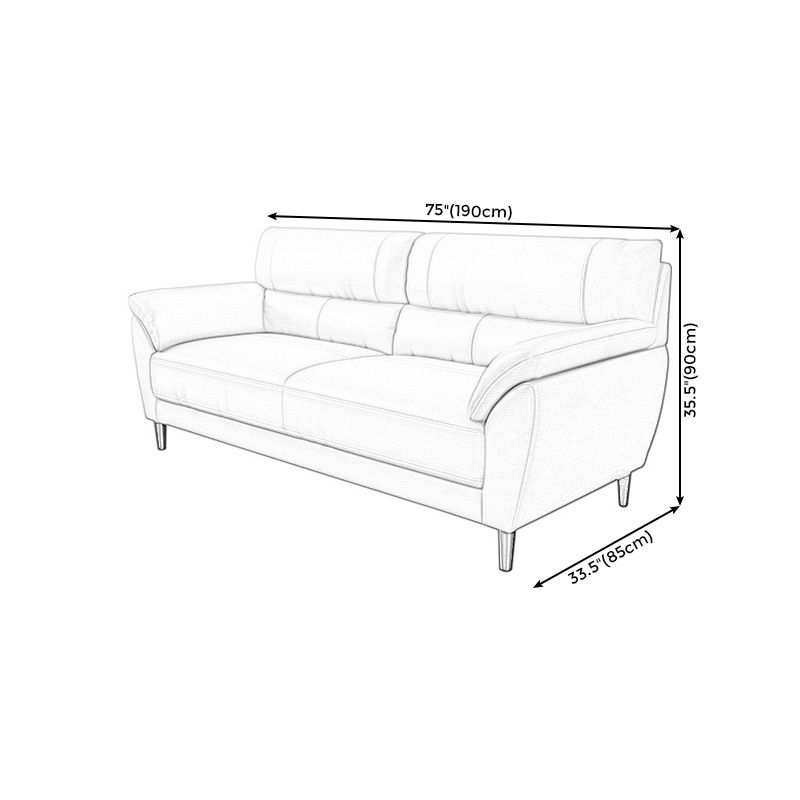 Contemporary Leather Pillow Top Arm Beige Sewn Pillow Back Sofa Couch