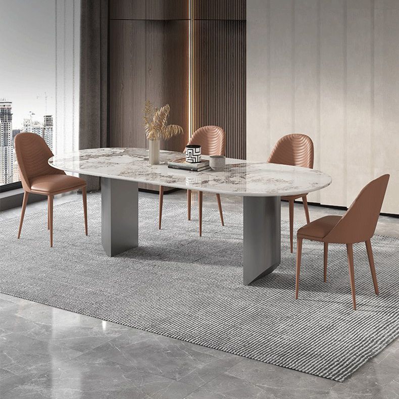 Luxury Sintered Stone Kitchen Home Fixed Double Pedestal Dining Table Clearhalo 'Dining Tables & Seating' 'Dining Tables' 'dining_table' 'furn' 'furn_dining_table' 'Furniture' 'Kitchen & Dining Furniture' 1200x1200_9eee7611-a536-4c51-b631-52de1690fa4a