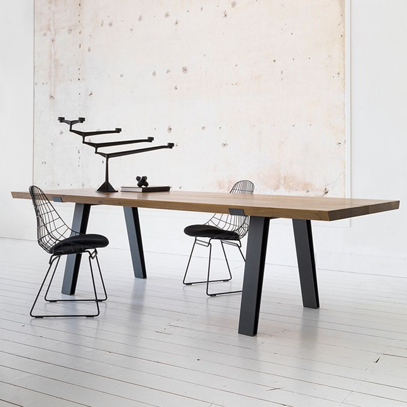 Table en métal et bois Table à manger rectangulaire de style moderne du milieu du siècle