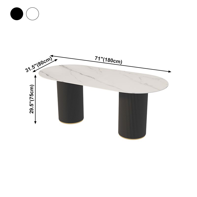 Sintered Stone Top Modern White Table for Restaurant Oval Table with Double Pedestal Base Clearhalo ' dining_table' 'Dining Tables & Seating' 'Dining Tables' 'furn' 'furn_dining_table' 'Furniture' 'furniture_dining_table' 'Kitchen & Dining Furniture' 'kitchen&dining_furn' 'kitchen' 'kitchen_dining_table' 1200x1200_9ef09ac7-1546-4722-8a24-13d8d53947a3