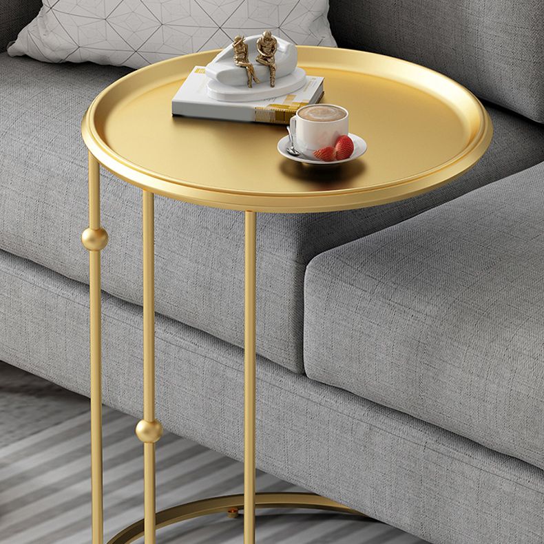 Mid-Century Black / Gold Metal Round Tray Top End Table C Side Table