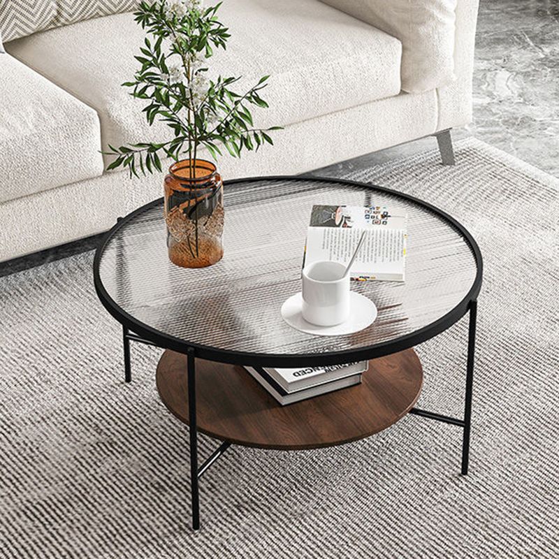 17.7" Tall Modern Cross Leg Glass Round Coffee Table with Shelf Clearhalo 'Coffee & Accent Tables' 'Coffee Tables' 'coffee_tables' 'furn' 'furn_coffee_tables' 'Furniture' 'furniture_coffee_tables' 'Living Room Furniture' 1200x1200_9ef4a56f-7f3e-44f0-8630-76eeed9224b2