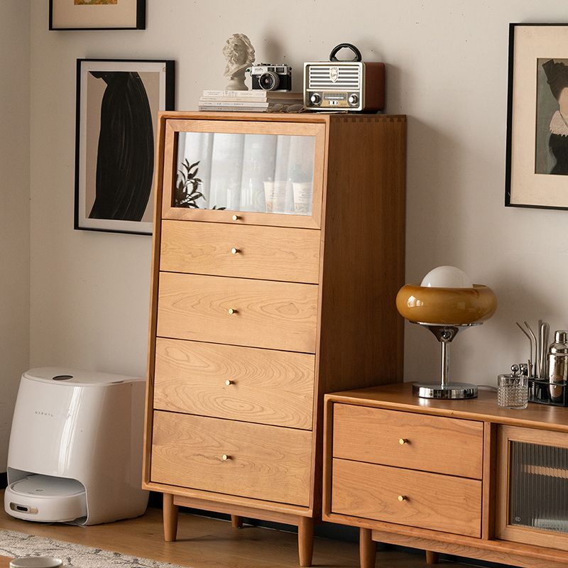 Armadietto di sideboard in legno massiccio in stile nordico con porta di vetro e cassetti