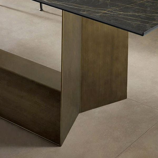 Metal Contemporary Rectangular Dining Table Sintered Stone Table with Trestle Clearhalo ' dining_table' 'Dining Tables & Seating' 'Dining Tables' 'furn' 'furn_dining_table' 'Furniture' 'furniture_dining_table' 'Kitchen & Dining Furniture' 'kitchen&dining_furn' 'kitchen' 'kitchen_dining_table' 1200x1200_9ef6d364-893a-42b0-ae4c-bc87e9aac70e