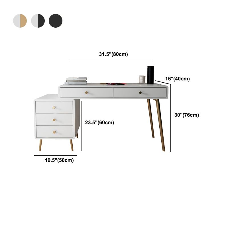 Wood and Metal Vanity Table with Stool Accent 5 Drawers Makeup Desk Clearhalo 'Bedroom Furniture' 'furn' 'furn_makeup_vanities' 'Furniture' 'Makeup Vanities' 'makeup_vanities' 1200x1200_9ef721a2-ed26-4ebc-9c5d-3354752fb8d9