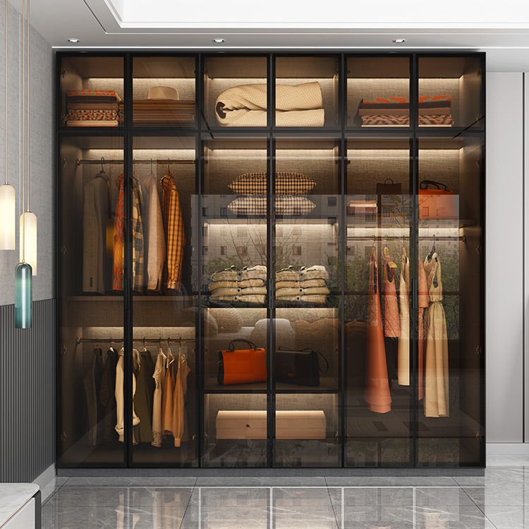 Modern Glass Wardrobe Cloth Rod Included Wardrobe Closet without Light Clearhalo 'Armoires & Wardrobes' 'armoires_wardrobes' 'Bedroom Furniture' 'furn' 'furn_armoires_wardrobes' 'Furniture' 1200x1200_9ef82a62-2121-42e9-a0e4-0c548555e945