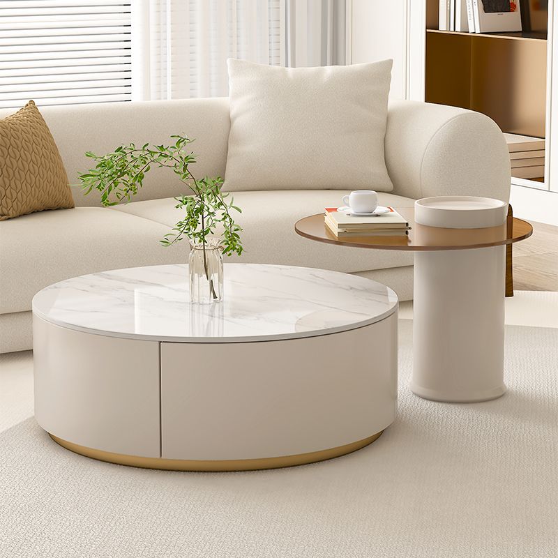 Modern Stone Drum Coffee Table with Storage Dia 31.5" Cocktail Table in Withe Clearhalo 'Coffee & Accent Tables' 'Coffee Tables' 'coffee_tables' 'furn' 'furn_coffee_tables' 'Furniture' 'Living Room Furniture' 1200x1200_9ef85b02-6f18-4444-a1bd-dd300ab72974