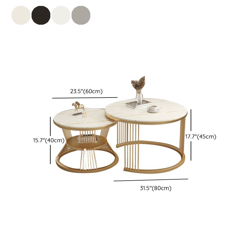 Metal and Slate Coffee Table Glam Round Frame Coffee Table Set Clearhalo 'Coffee & Accent Tables' 'Coffee Tables' 'coffee_tables' 'furn' 'furn_coffee_tables' 'Furniture' 'Living Room Furniture' 1200x1200_9efc000e-5716-4330-82c7-46eefaaa3d2c