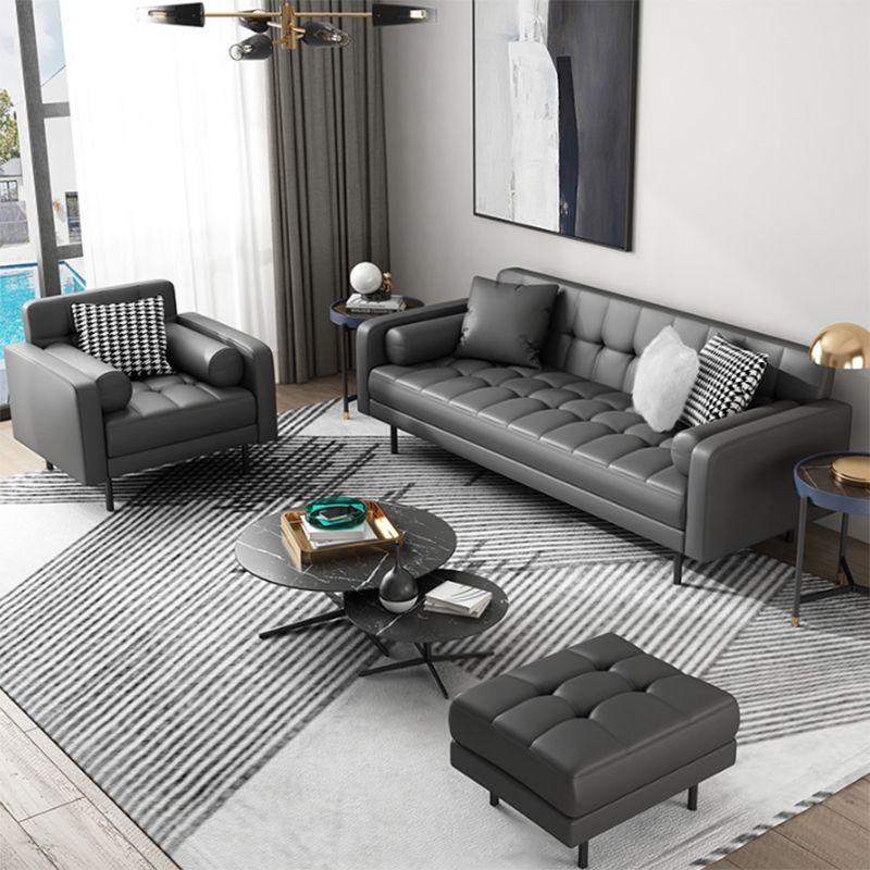 Faux Leather Biscuit Back Sofa 31.49" H Modernism Square Arm Sofa Clearhalo 'furn' 'furn_sofas' 'Furniture' 'furniture_sofas' 'kitchen' 'kitchen_sofas' 'Living Room Furniture' 'Sofa' 'sofas' 1200x1200_9efd3c24-0e41-4b3a-a3b2-c30432adea7d