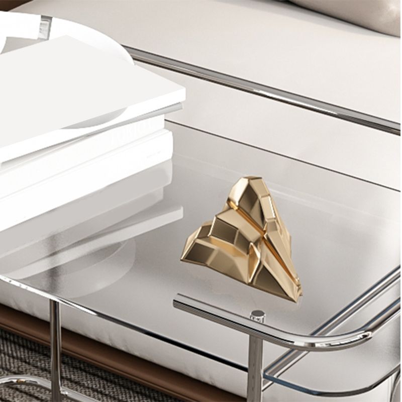 Mesa final de vidrio contemporánea con estante de ruedas incluye 25.6 "W Mesa auxiliar