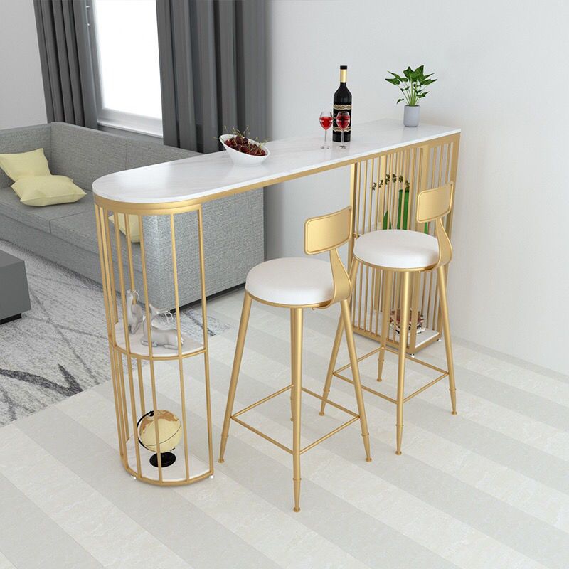 Specialty Pub Table Glam Bar Height Stone Top Bar Table for Living Room