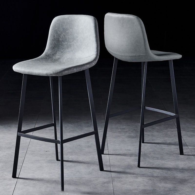 Contemporary Metal Barstool Low Back Turantable Faux Leather Cushion Footrest Stool