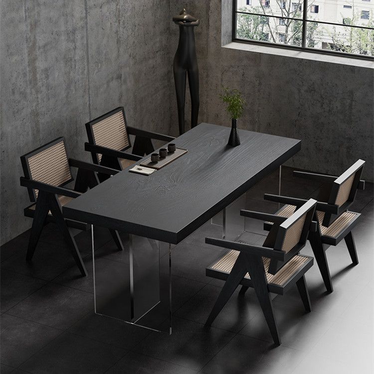 Set tavolo da pranzo moderno in legno massello da 1/2/5 pezzi in nero