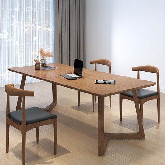 Pine Wood Top Dining Table Traditional Luxury Rectangle Table with Sled Base