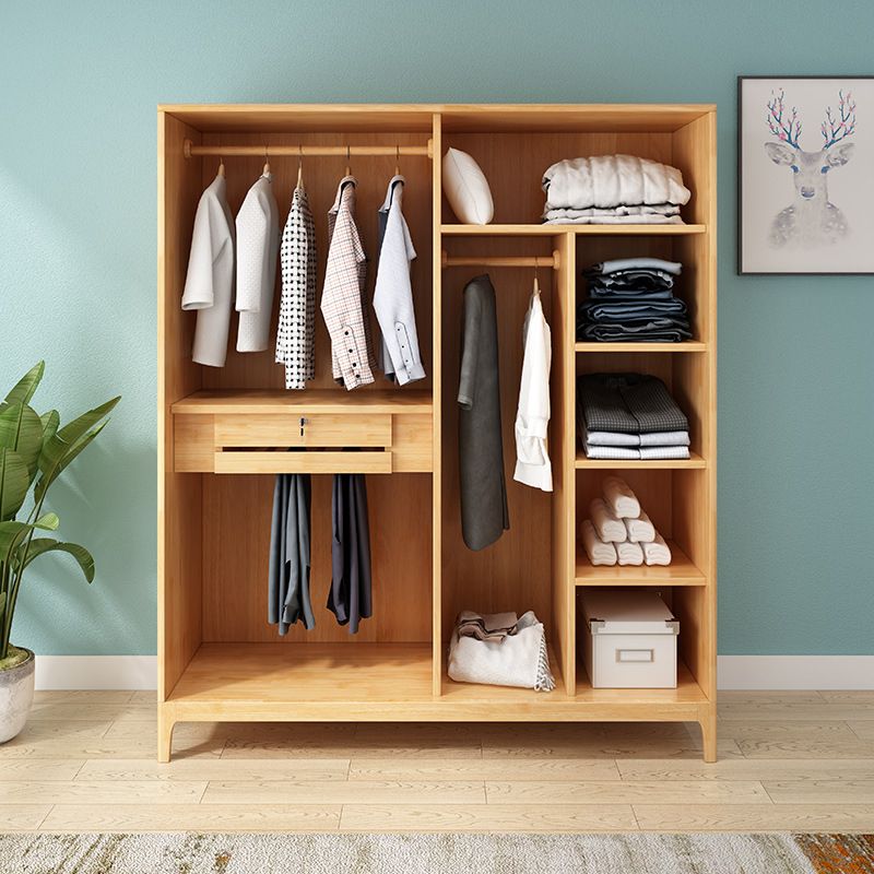Gabinete de puerta con bisagras de dormitorio gabinete de almacenamiento de madera de goma tradicional