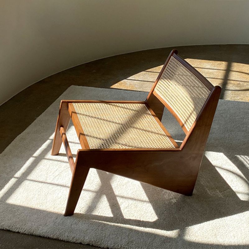 Mid-century Modern Style Wood Armless Woven Back Lounge Accent Chair