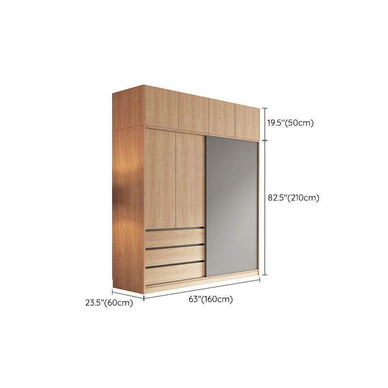 Bedroom Sliding Door Storage Cabinet Light Wood Finish Modern Cabinet with Drawers Clearhalo 'Armoires & Wardrobes' 'armoires_wardrobes' 'Bedroom Furniture' 'furn' 'furn_armoires_wardrobes' 'Furniture' 1200x1200_9f0cec9e-987c-4f6e-a423-8f5c95de2366
