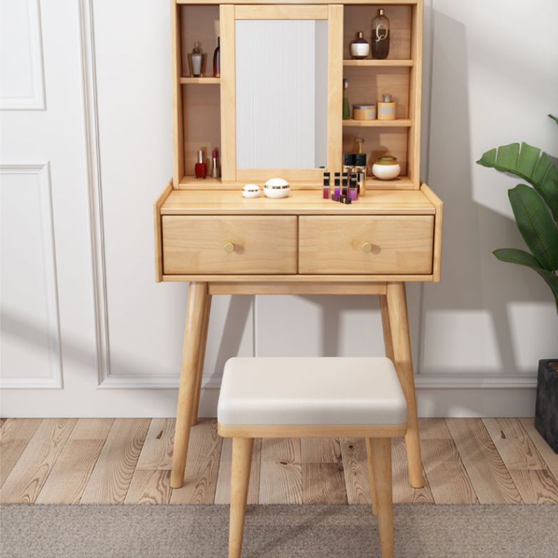 Modern 2-Drawers Solid Wood Dressing Table Mirror Makeup Table Clearhalo 'Bedroom Furniture' 'furn' 'furn_makeup_vanities' 'Furniture' 'Makeup Vanities' 'makeup_vanities' 1200x1200_9f0f370c-84f9-4572-b17d-79b19cb5c80d