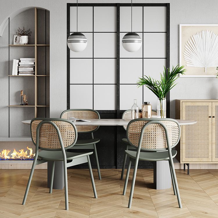 Oval Double Pedestal Dining Site Table Contemporary Style Dinette Table Clearhalo ' dining_table' 'Dining Tables & Seating' 'Dining Tables' 'furn' 'furn_dining_table' 'Furniture' 'furniture_dining_table' 'Kitchen & Dining Furniture' 'kitchen&dining_furn' 'kitchen' 'kitchen_dining_table' 1200x1200_9f0fcf27-0cc4-40ce-9f45-2c08e25ebc51