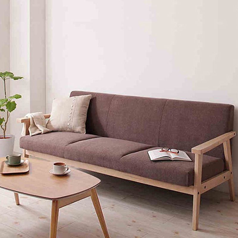 Solid Wood Solid Color Sofa Stationary Sewn Pillow Back Settee for Living Room