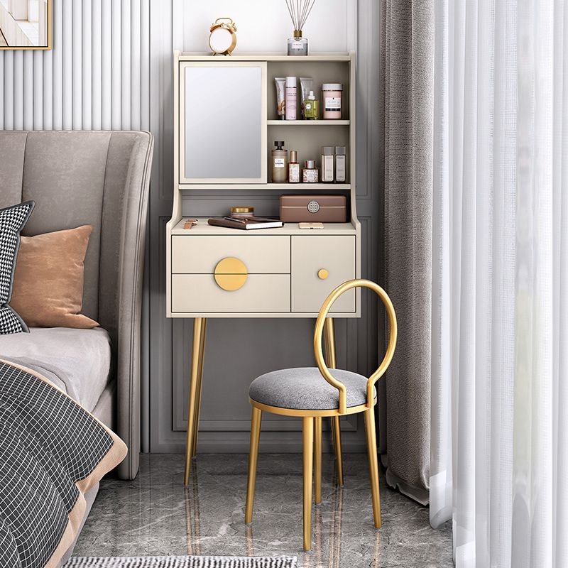 Glam 3-Drawer Solid Color Wooden Vanity with and Mirror Dressing Table