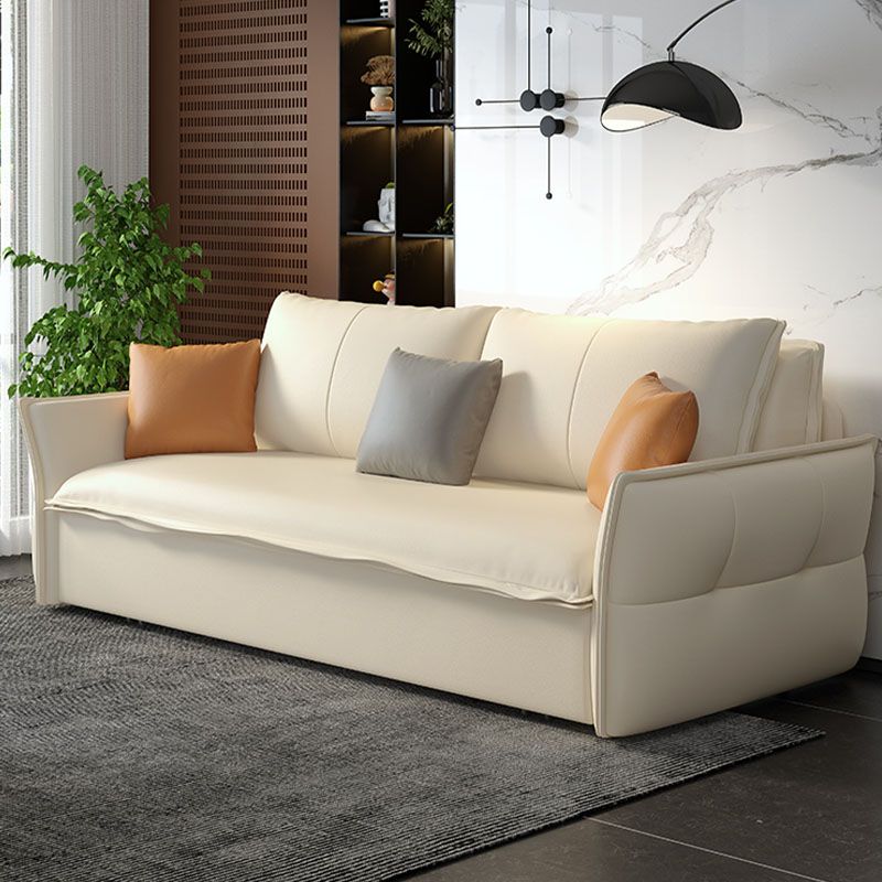 White Sofa Bed Faux Leather Square Arm Standard Bed Settee with Storage Clearhalo 'furn' 'furn_sofas' 'Furniture' 'furniture_sofas' 'kitchen' 'kitchen_sofas' 'Living Room Furniture' 'Sofa' 'sofas' 1200x1200_9f1af9f4-d4a1-49e7-9a97-c5116be92ac8