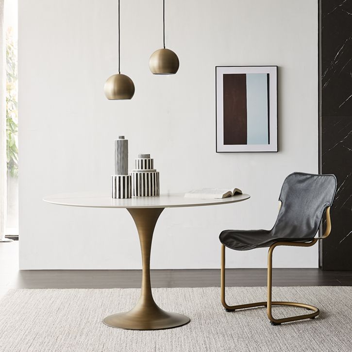 Contemporary Round Dining Table Sintered Stone Table with Brass Tulip Base Clearhalo ' dining_table' 'Dining Tables & Seating' 'Dining Tables' 'furn' 'furn_dining_table' 'Furniture' 'furniture_dining_table' 'Kitchen & Dining Furniture' 'kitchen&dining_furn' 'kitchen' 'kitchen_dining_table' 1200x1200_9f22cb43-be0e-4998-9ebe-ee0206112ee0