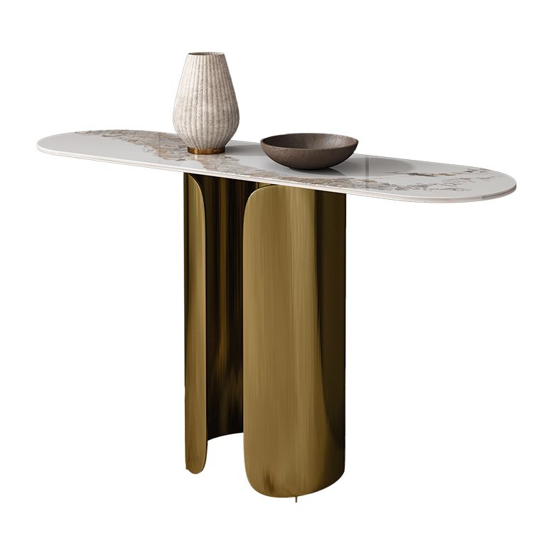 16 Inch Wide Glam Console Table Oval Stone Accent Table for Hall