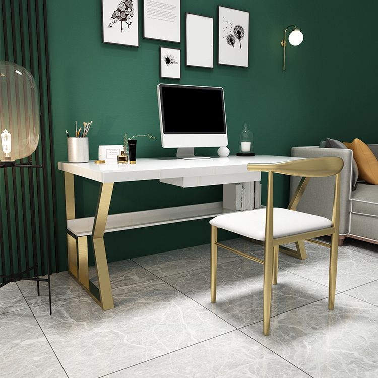 Glam Dormitory Writing Desk Rectangular Writing Desk with Metal Legs Clearhalo 'furn' 'furn_office_desk' 'Furniture' 'Office Desks' 'Office Furniture' 'office_desk' 1200x1200_9f2aef07-8660-4e17-958b-158311bf3593