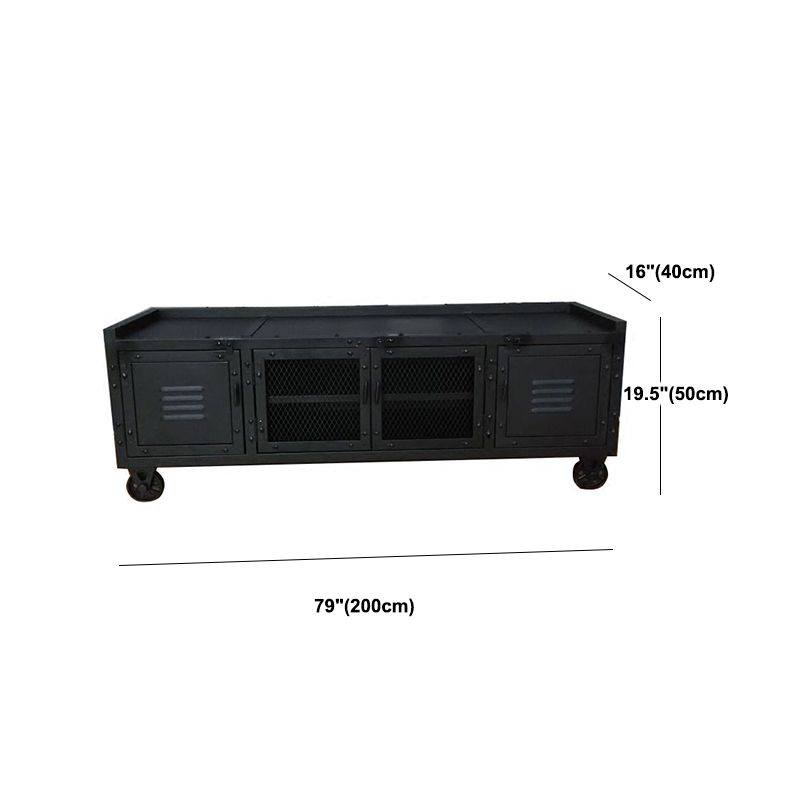 Metal Black TV Cabinet Industrial Style Home TV Stand Console with Casters Clearhalo 'furn' 'furn_tv_stands_entertainment_centers' 'Furniture' 'Living Room Furniture' 'TV Stands & Entertainment Centers' 'TV Stands & Media Storage Furniture' 'tv_stands_entertainment_centers' 1200x1200_9f30deff-feae-40bb-936c-46c7a13c2c30