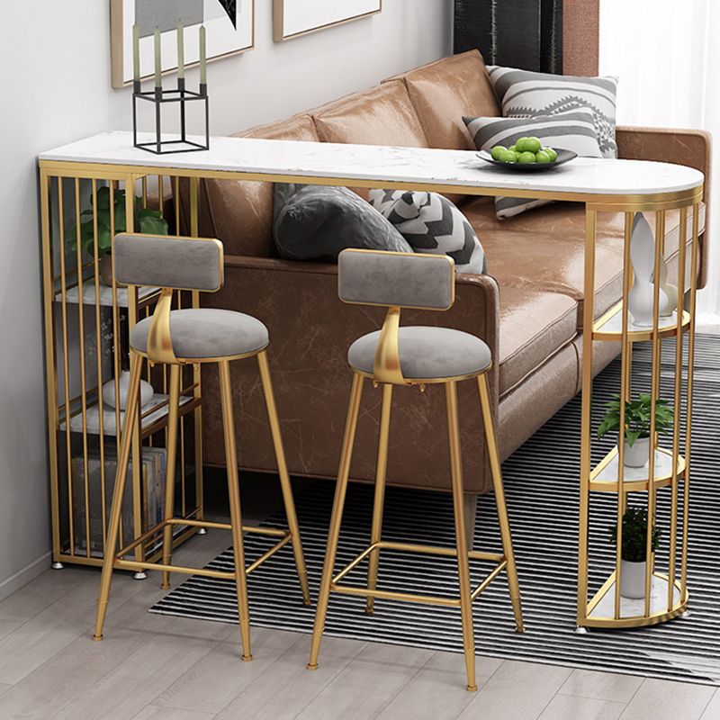 Glam Faux Marble Pub Bar Table Indoor Iron Double Pedestal Bar Dining Table with 6-Shelf Clearhalo 'Bar Furniture' 'Bar Tables' 'bar_tables' 'furn' 'furn_bar_tables' 'Furniture' 'furniture_bar_tables' 'Kitchen & Dining Furniture' 'kitchen&dining_furn' 'kitchen' 1200x1200_9f353055-edba-4065-9a25-d1c4db091b8e