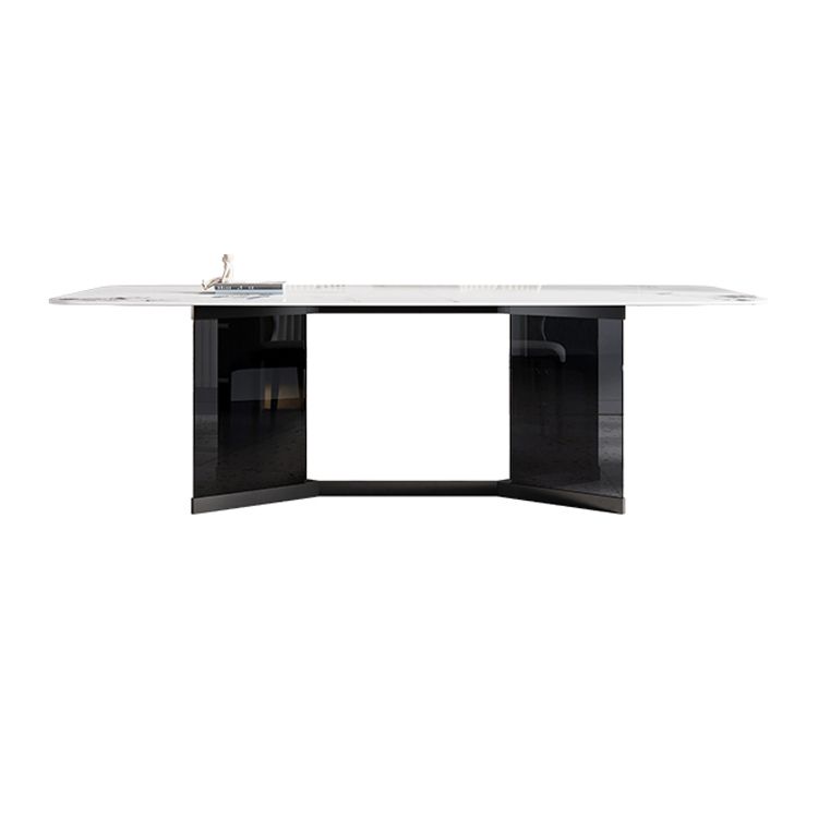 Glass Trestle Base Dining Table Modern Rectangle White Top Dining Room Table Clearhalo 'Dining Tables & Seating' 'Dining Tables' 'dining_table' 'furn' 'furn_dining_table' 'Furniture' 'Kitchen & Dining Furniture' 1200x1200_9f35ab86-85d9-4272-a991-e613aae23b7f