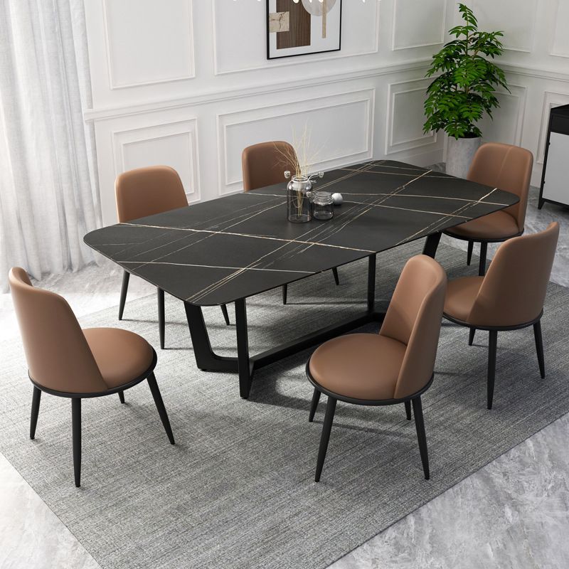 Metal Dinette Set with Padded Chairs 1/2/5/7 Pieces Black Stone Dining Table Set Clearhalo 'Dining Room Sets' 'Dining Tables & Seating' 'dining_room_set' 'furn' 'furn_dining_room_set' 'Furniture' 'Kitchen & Dining Furniture' 1200x1200_9f393acb-d316-4475-b2e1-0bb6dc09979a