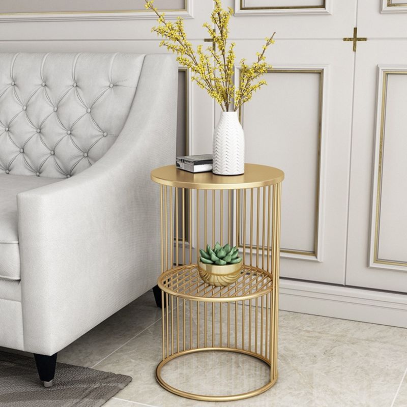 Modern Style Round Slate Table Plate Metal Frame Base Coffee Table