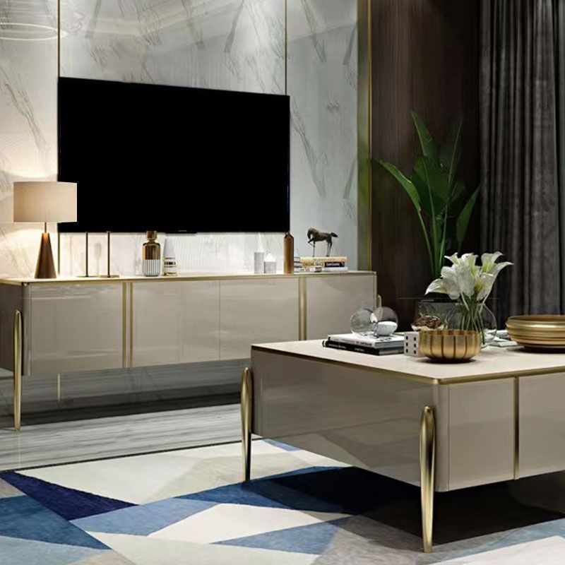 Moderner Glam -TV -Stand, geschlossene Speicher -TV -Konsole in Schwarz/ Gold