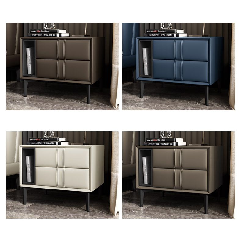 Table de nuit en cuir et en bois moderne table de chevet ouverte minimaliste avec jambes