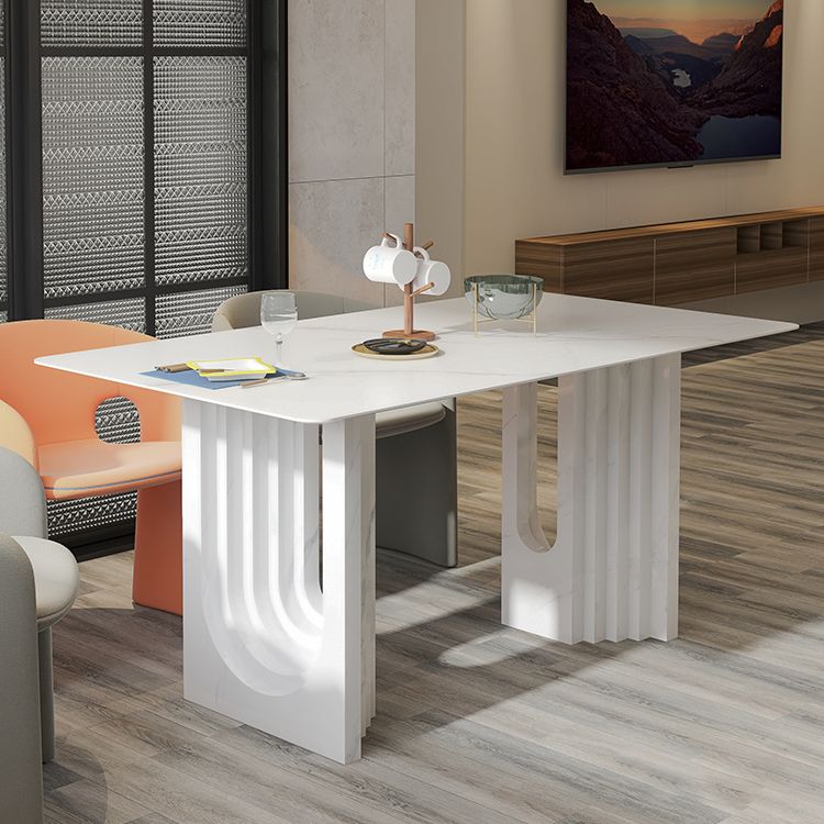 Metal Modern Double Pedestal Table Sintered Stone Table,47.5"L x 31.5"W x 29.5"H Clearhalo ' dining_table' 'Dining Tables & Seating' 'Dining Tables' 'furn' 'furn_dining_table' 'Furniture' 'furniture_dining_table' 'Kitchen & Dining Furniture' 'kitchen&dining_furn' 'kitchen' 'kitchen_dining_table' 1200x1200_9f450239-8753-41d1-8664-654edf2448ea