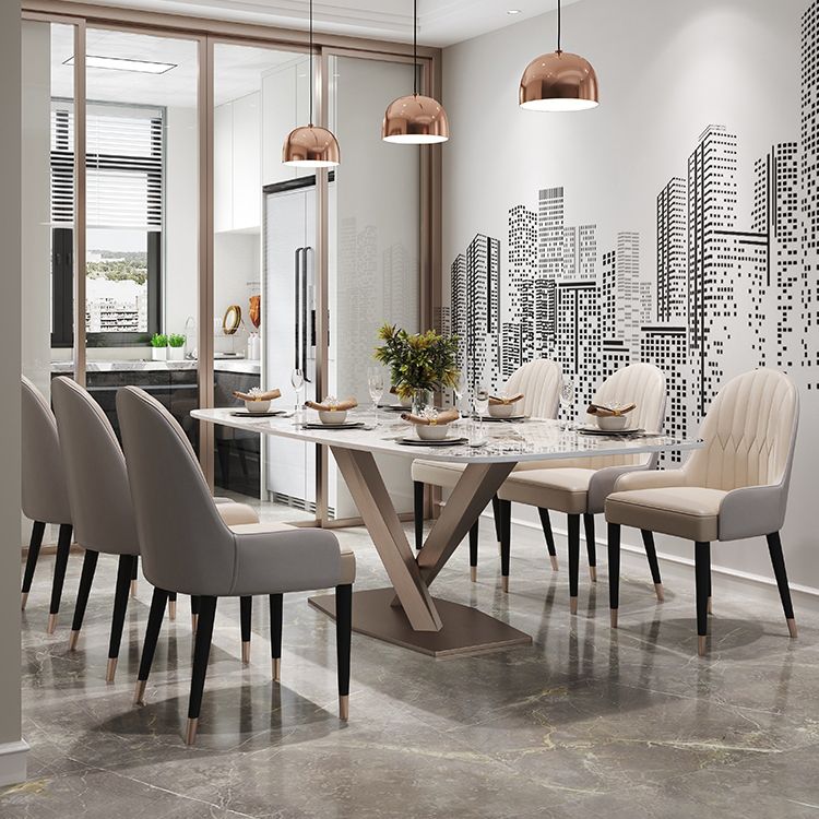 Luxury Sintered Stone Dining Table Rectangle Table with Gold Metal Pedestal Base Clearhalo ' dining_table' 'Dining Tables & Seating' 'Dining Tables' 'furn' 'furn_dining_table' 'Furniture' 'furniture_dining_table' 'Kitchen & Dining Furniture' 'kitchen&dining_furn' 'kitchen' 'kitchen_dining_table' 1200x1200_9f491cf5-7359-4611-8181-10f5f3656f38