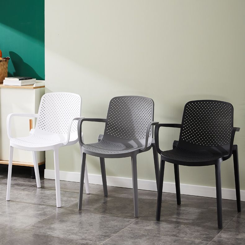Scandinavian Plastic Dining Arm Chairs Stackable Solid Back Armchairs (Set of 4) Clearhalo ' kitchen&dining_furn' 'Dining Chairs' 'Dining Tables & Seating' 'dining_chair' 'furn' 'furn_dining_chair' 'Furniture' 'furniture_dining_chair' 'Kitchen & Dining Furniture' 'kitchen' 1200x1200_9f4962c1-8fb9-4f26-8e92-c2834fdc20b6