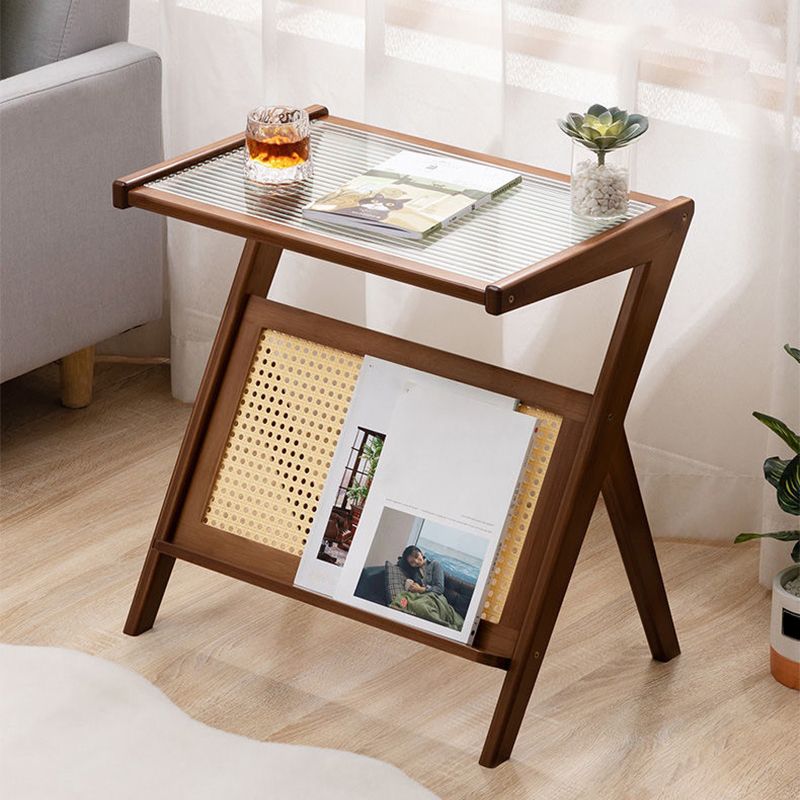 Rectangular Glass Top Side Table Natural/Brown 22.04" Tall End Table