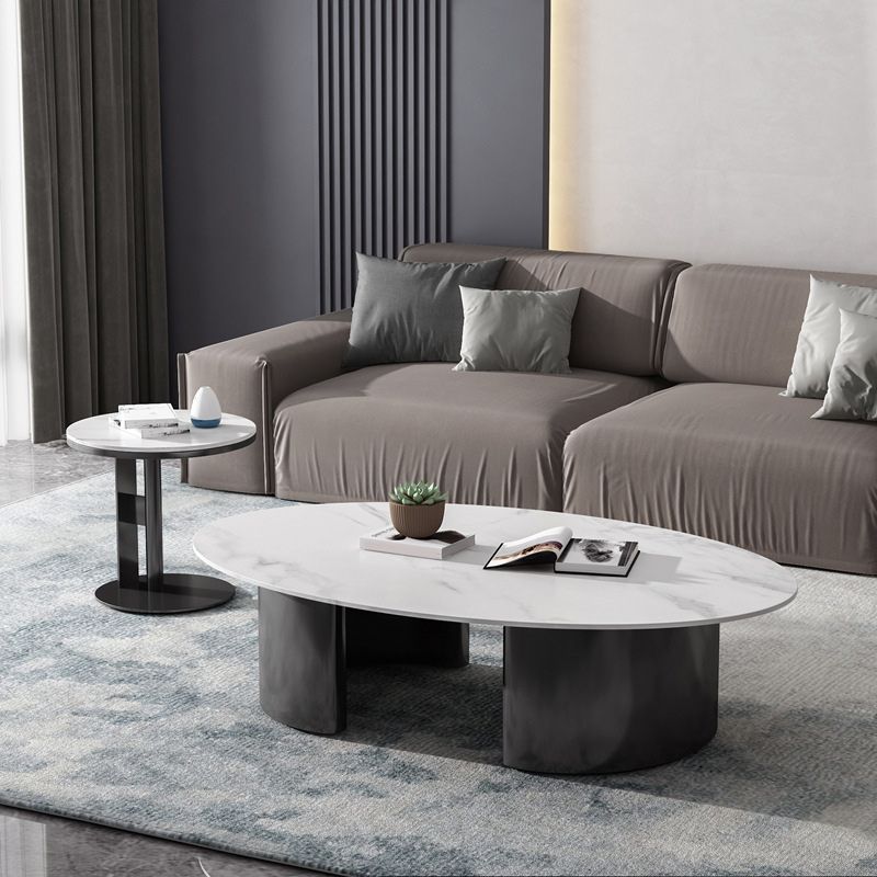 Glam 15.7" H Oval Slate Coffee Table Iron 2 Legs Cocktail Table Clearhalo 'Coffee & Accent Tables' 'Coffee Tables' 'coffee_tables' 'furn' 'furn_coffee_tables' 'Furniture' 'Living Room Furniture' 1200x1200_9f4d0c2b-0cc3-41c4-9ae4-39b9a43a6a50