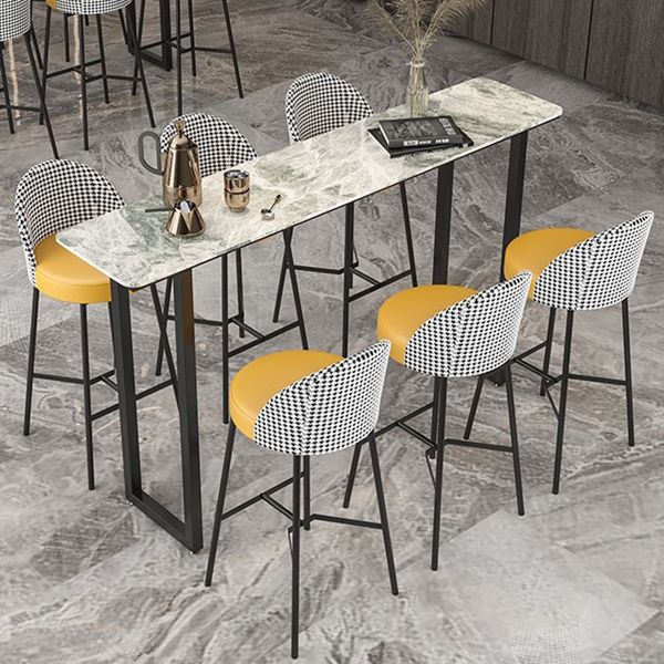 Sgabello da bar in vena in vetro in vena in metallo industriale con gambe nere