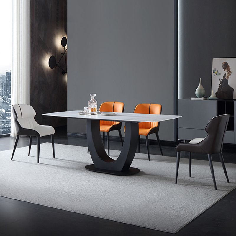 Industriële rechthoek eettafel gesinterde stenen tafel met metalen been voor thuis