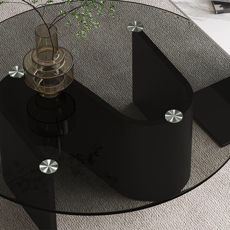 Contemporary Glass Top Round Coffee Table Abstract Cocktail Table