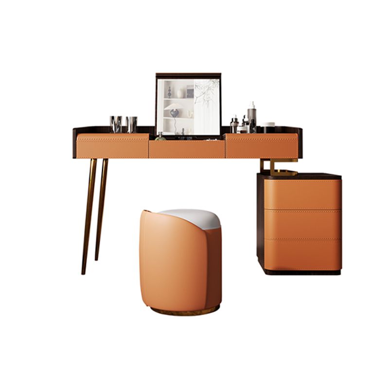 Glam Make-up Vanity Flip-Top Leather 5-Drawers Mirror Vanity Set Clearhalo 'Bedroom Furniture' 'furn' 'furn_makeup_vanities' 'Furniture' 'Makeup Vanities' 'makeup_vanities' 1200x1200_9f5e27b8-35ca-421e-a242-c6b2b5afa9fd