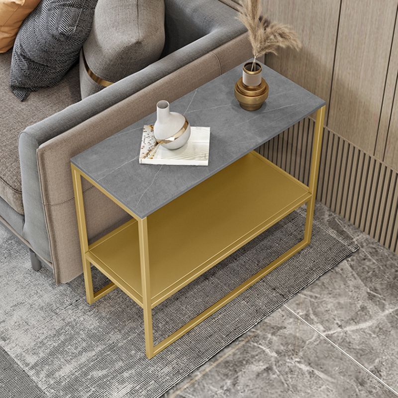 Contemporary Sled with Shelf Rectangular Double Tier Living Room Side Table