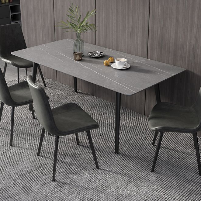 Industrial Style Dining Table Rectangle Sintered Stone 4 Legs Table with Black Frame Clearhalo ' dining_table' 'Dining Tables & Seating' 'Dining Tables' 'furn' 'furn_dining_table' 'Furniture' 'furniture_dining_table' 'Kitchen & Dining Furniture' 'kitchen&dining_furn' 'kitchen' 'kitchen_dining_table' 1200x1200_9f61df28-5f4b-477c-8c3b-3608068ec3b2