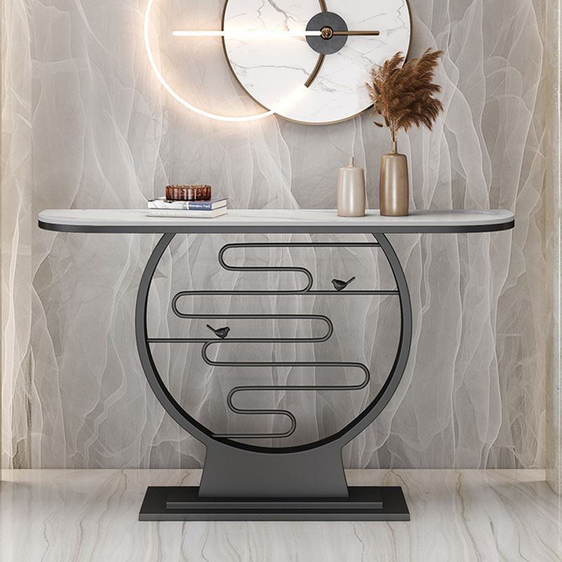 Contemporary Stone Console Sofa Table Half Moon Iron End Table for Hall