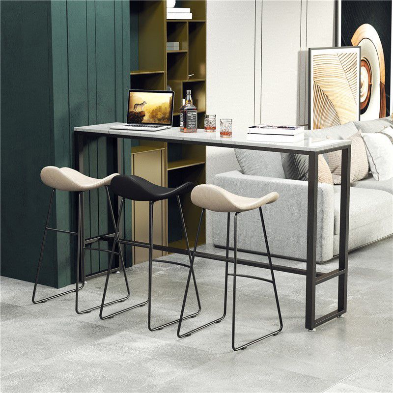 Modern Marble Bistro Table with Rectangle Table Top Black Trestle Table - 42" H Clearhalo 'Bar Furniture' 'Bar Tables' 'bar_tables' 'furn' 'furn_bar_tables' 'Furniture' 'furniture_bar_tables' 'Kitchen & Dining Furniture' 1200x1200_9f6d2cb6-eb29-453c-aa80-faf2f3f9a1a2